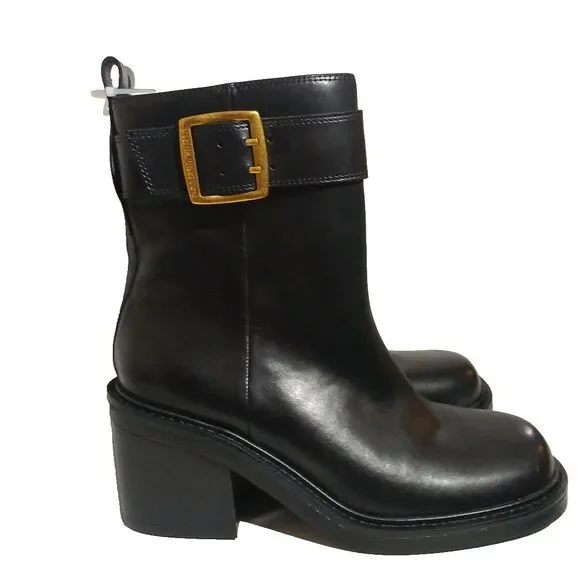Vince Camuto Bembonie Leather Buckle Side Zip Ankle Boots Black 8.5M $150 MSRP - Picture 5 of 11